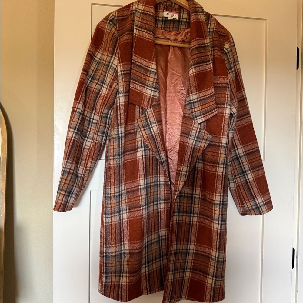 ANDREE BY UNIT Rust Plaid Pea Coat